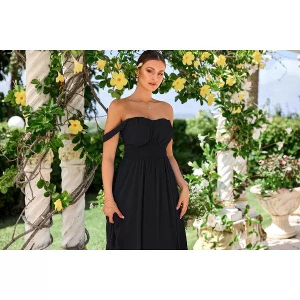 GRACE KARIN 2024 Womens Summer Floral Print Flowy A Line Dresses Sleeveless Smocked Off Shoulder Maxi DressBlack