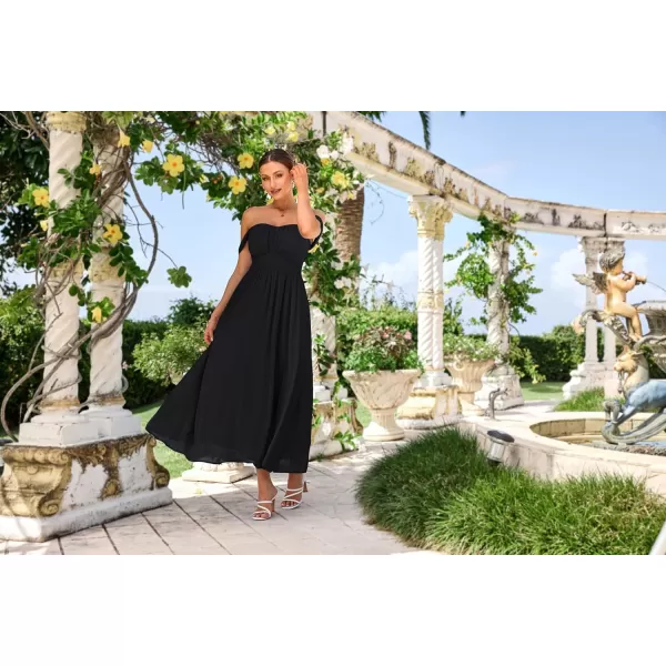 GRACE KARIN 2024 Womens Summer Floral Print Flowy A Line Dresses Sleeveless Smocked Off Shoulder Maxi DressBlack