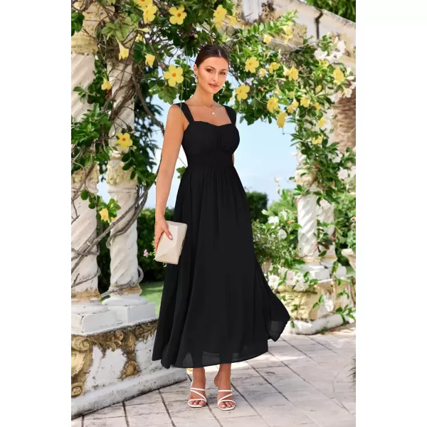 GRACE KARIN 2024 Womens Summer Floral Print Flowy A Line Dresses Sleeveless Smocked Off Shoulder Maxi DressBlack