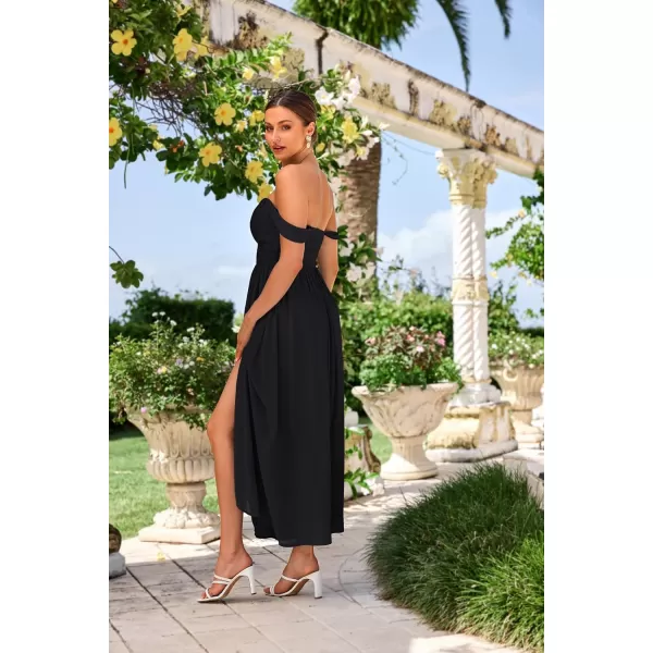 GRACE KARIN 2024 Womens Summer Floral Print Flowy A Line Dresses Sleeveless Smocked Off Shoulder Maxi DressBlack