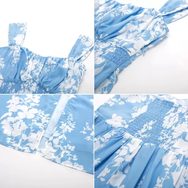 GRACE KARIN 2024 Womens Summer Floral Print Flowy A Line Dresses Sleeveless Smocked Off Shoulder Maxi DressBlue White