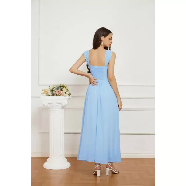 GRACE KARIN 2024 Womens Summer Floral Print Flowy A Line Dresses Sleeveless Smocked Off Shoulder Maxi DressLight Blue