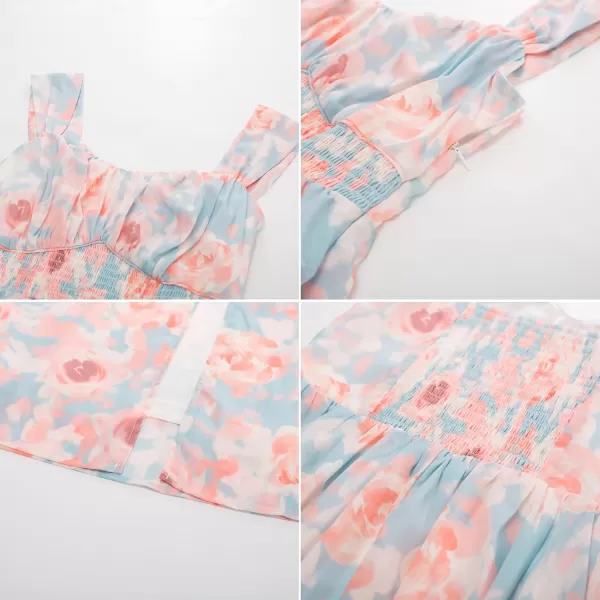 GRACE KARIN 2024 Womens Summer Floral Print Flowy A Line Dresses Sleeveless Smocked Off Shoulder Maxi DressLight Blue Pink