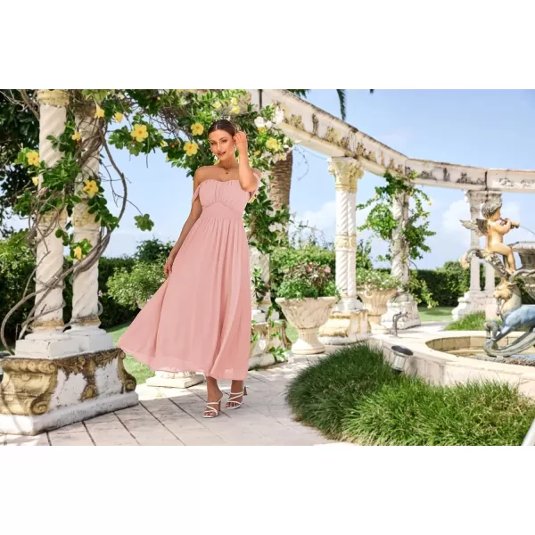 GRACE KARIN 2024 Womens Summer Floral Print Flowy A Line Dresses Sleeveless Smocked Off Shoulder Maxi DressLight Pink