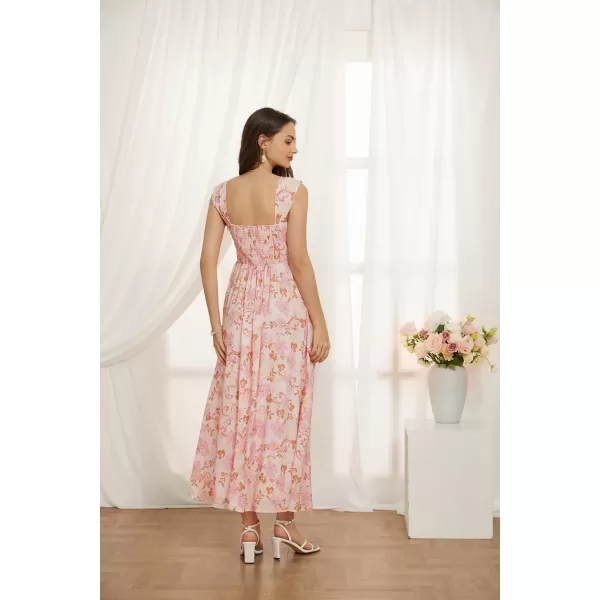 GRACE KARIN 2024 Womens Summer Floral Print Flowy A Line Dresses Sleeveless Smocked Off Shoulder Maxi DressPink Floral