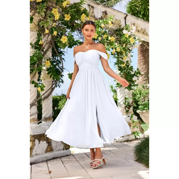 GRACE KARIN 2024 Womens Summer Floral Print Flowy A Line Dresses Sleeveless Smocked Off Shoulder Maxi DressWhite