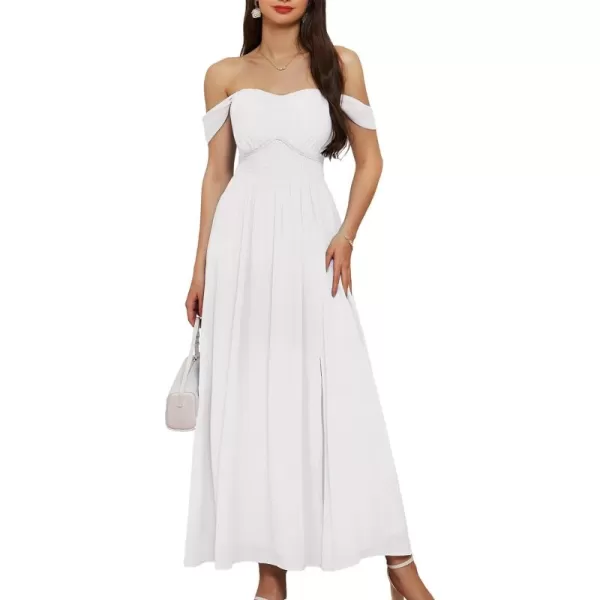 GRACE KARIN 2024 Womens Summer Floral Print Flowy A Line Dresses Sleeveless Smocked Off Shoulder Maxi DressWhite