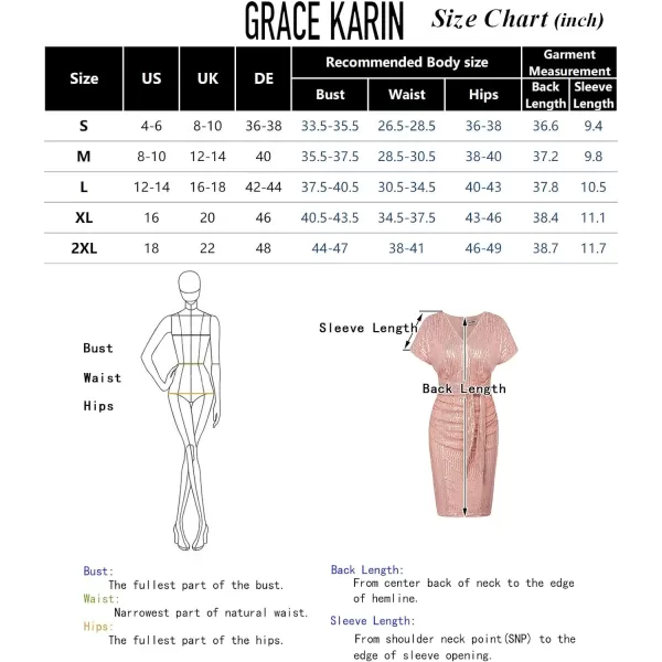 GRACE KARIN 2024 Womens V Neck Ruched Sequin Dress Short Sleeve Tie Midi Cocktail Party Bodycon DressesBlacksequin