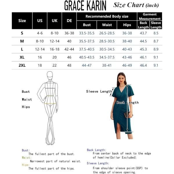 GRACE KARIN 2024 Womens V Neck Short Sleeve Ruched Split Wrap Dress Midi Cocktail DressesBlack