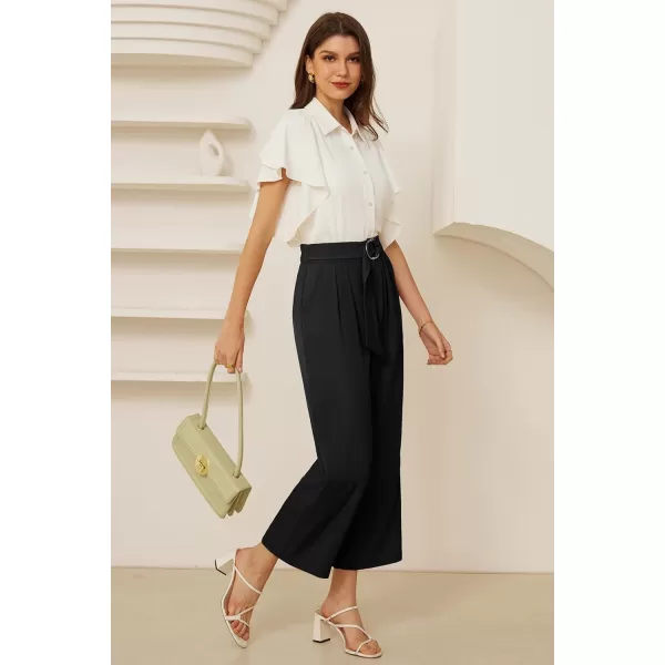 GRACE KARIN 2024 Womens Wide Leg Pants Business Casual Palazzo Pants High Waisted Flowy Dressy Trousers with PocketsBlack