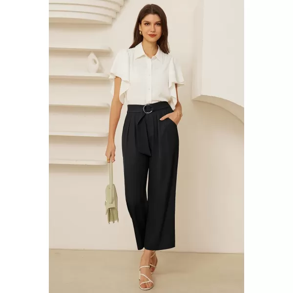 GRACE KARIN 2024 Womens Wide Leg Pants Business Casual Palazzo Pants High Waisted Flowy Dressy Trousers with PocketsBlack