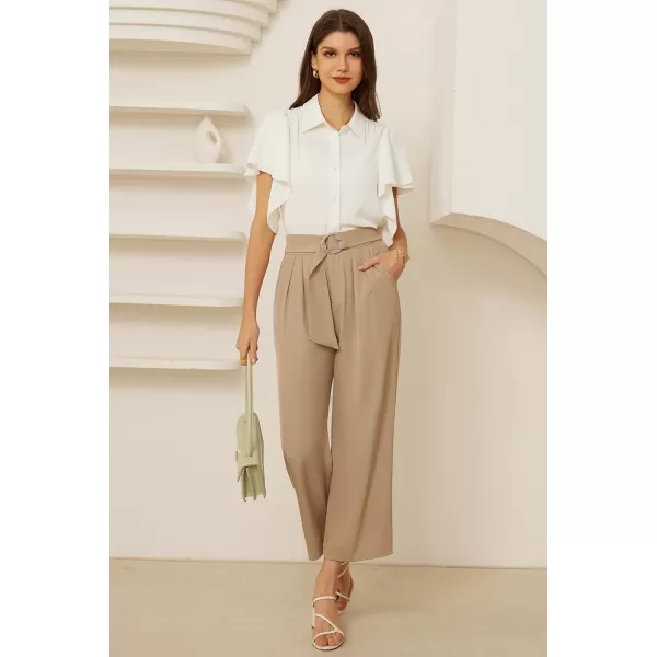 GRACE KARIN 2024 Womens Wide Leg Pants Business Casual Palazzo Pants High Waisted Flowy Dressy Trousers with PocketsKhaki