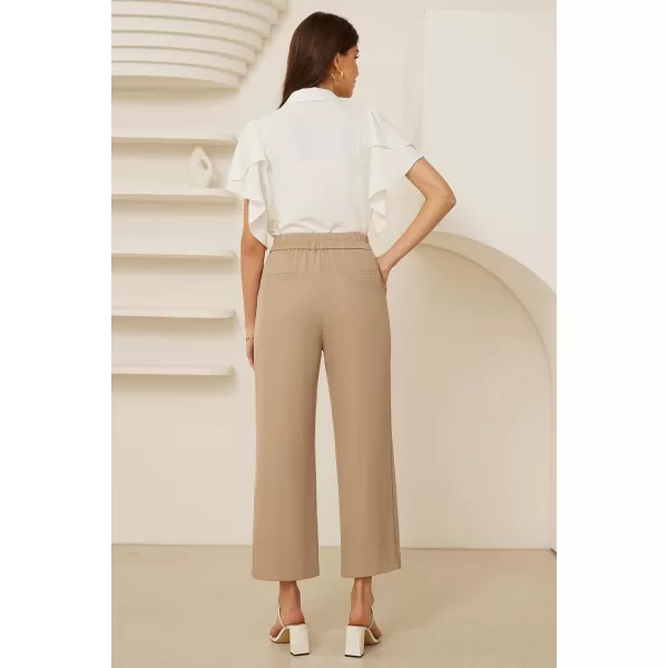 GRACE KARIN 2024 Womens Wide Leg Pants Business Casual Palazzo Pants High Waisted Flowy Dressy Trousers with PocketsKhaki