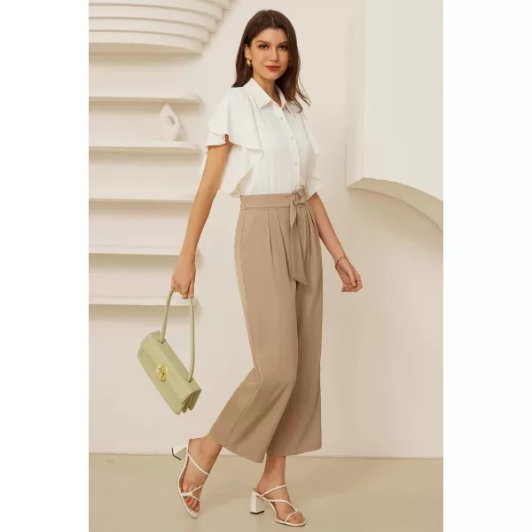 GRACE KARIN 2024 Womens Wide Leg Pants Business Casual Palazzo Pants High Waisted Flowy Dressy Trousers with PocketsKhaki