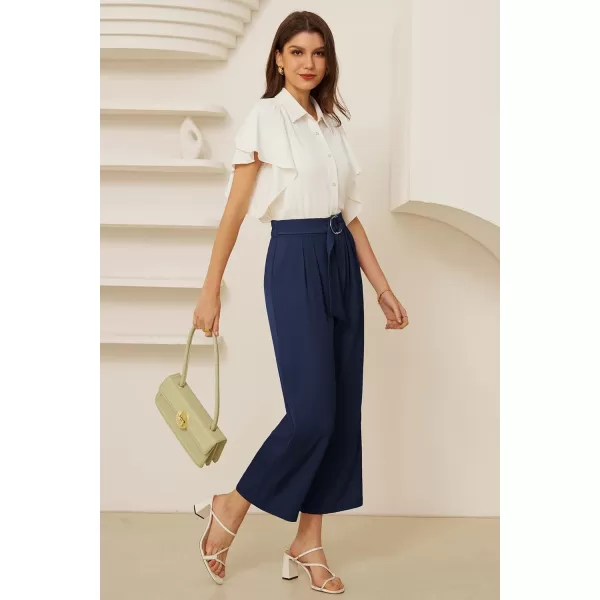 GRACE KARIN 2024 Womens Wide Leg Pants Business Casual Palazzo Pants High Waisted Flowy Dressy Trousers with PocketsNavy Blue