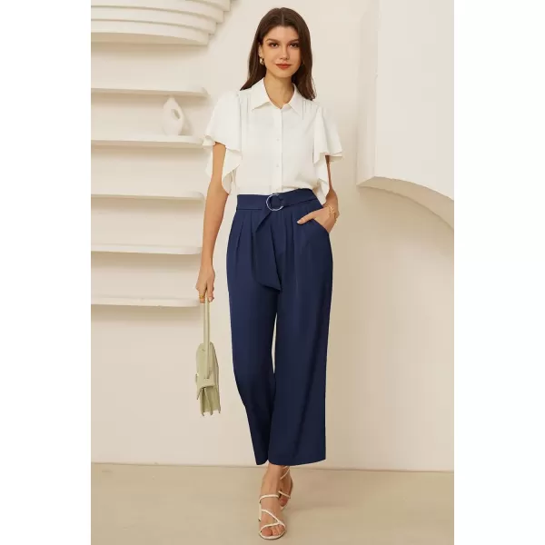 GRACE KARIN 2024 Womens Wide Leg Pants Business Casual Palazzo Pants High Waisted Flowy Dressy Trousers with PocketsNavy Blue