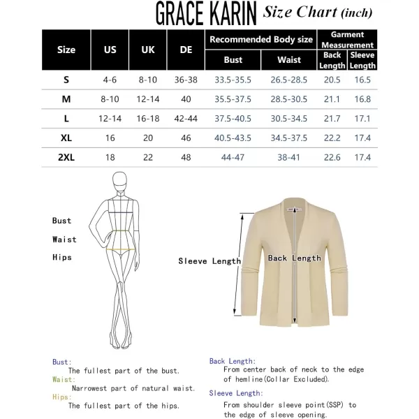 GRACE KARIN 34 Sleeve Cardigan for Women Lightweight Open Front Cropped Cardigan Sweaters Shawl Collar Shrugs for WomenApricot