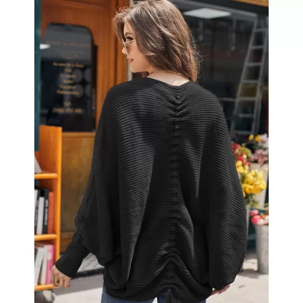 GRACE KARIN Batwing Cardigan Sweater for Women 2023 Fall Light Long Sleeve Cable Knit Open Front Oversized Sweater CoatBlack
