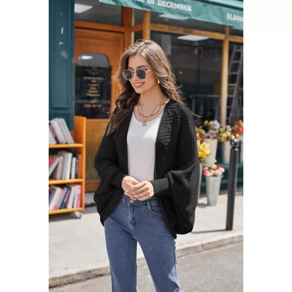 GRACE KARIN Batwing Cardigan Sweater for Women 2023 Fall Light Long Sleeve Cable Knit Open Front Oversized Sweater CoatBlack