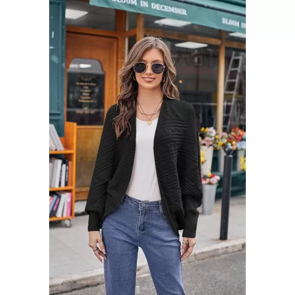 GRACE KARIN Batwing Cardigan Sweater for Women 2023 Fall Light Long Sleeve Cable Knit Open Front Oversized Sweater CoatBlack