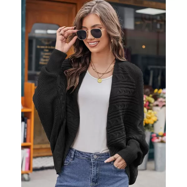 GRACE KARIN Batwing Cardigan Sweater for Women 2023 Fall Light Long Sleeve Cable Knit Open Front Oversized Sweater CoatBlack