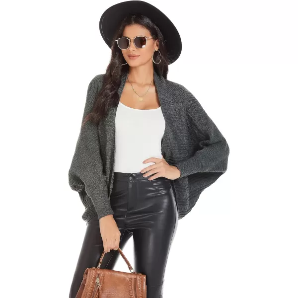 GRACE KARIN Batwing Cardigan Sweater for Women 2023 Fall Light Long Sleeve Cable Knit Open Front Oversized Sweater CoatDark Grey