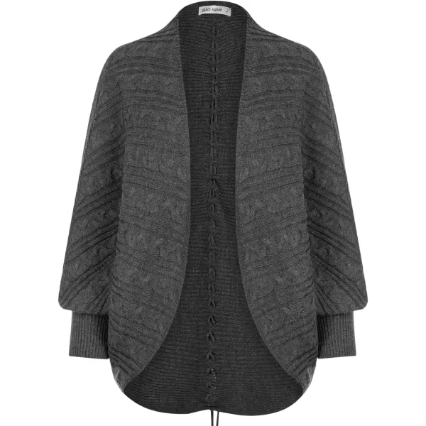 GRACE KARIN Batwing Cardigan Sweater for Women 2023 Fall Light Long Sleeve Cable Knit Open Front Oversized Sweater CoatDark Grey