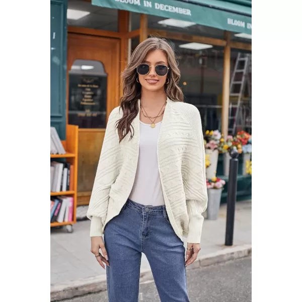 GRACE KARIN Batwing Cardigan Sweater for Women 2023 Fall Light Long Sleeve Cable Knit Open Front Oversized Sweater CoatIvory