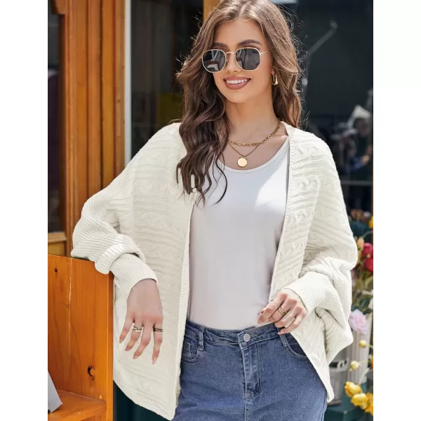 GRACE KARIN Batwing Cardigan Sweater for Women 2023 Fall Light Long Sleeve Cable Knit Open Front Oversized Sweater CoatIvory