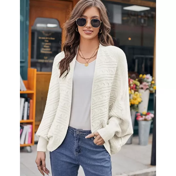GRACE KARIN Batwing Cardigan Sweater for Women 2023 Fall Light Long Sleeve Cable Knit Open Front Oversized Sweater CoatIvory