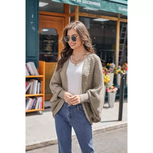 GRACE KARIN Batwing Cardigan Sweater for Women 2023 Fall Light Long Sleeve Cable Knit Open Front Oversized Sweater CoatKhaki