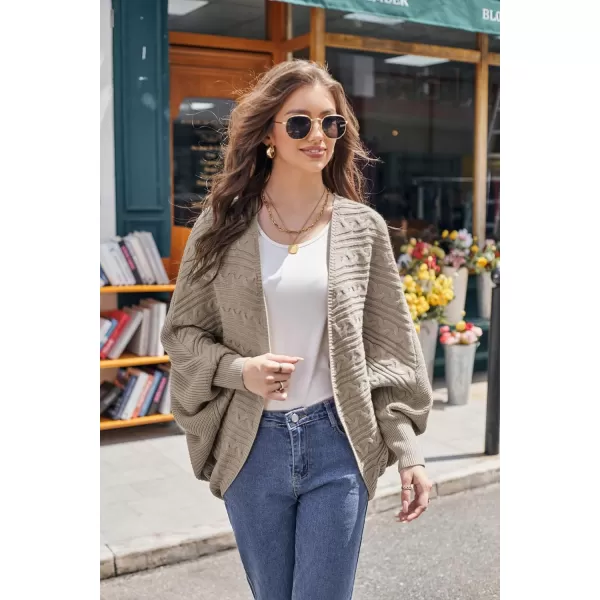 GRACE KARIN Batwing Cardigan Sweater for Women 2023 Fall Light Long Sleeve Cable Knit Open Front Oversized Sweater CoatKhaki