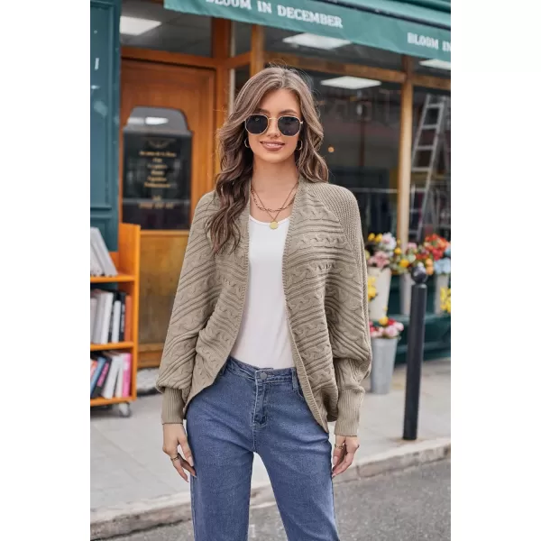 GRACE KARIN Batwing Cardigan Sweater for Women 2023 Fall Light Long Sleeve Cable Knit Open Front Oversized Sweater CoatKhaki