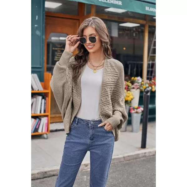 GRACE KARIN Batwing Cardigan Sweater for Women 2023 Fall Light Long Sleeve Cable Knit Open Front Oversized Sweater CoatKhaki