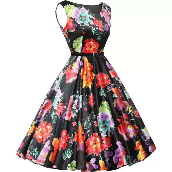 GRACE KARIN Boatneck Sleeveless Vintage Tea Dress with BeltFloral14