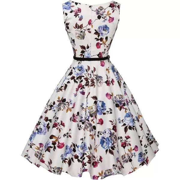 GRACE KARIN Boatneck Sleeveless Vintage Tea Dress with BeltFloral22