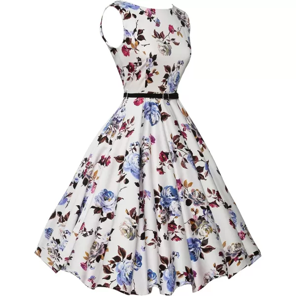 GRACE KARIN Boatneck Sleeveless Vintage Tea Dress with BeltFloral22