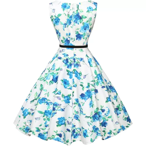 GRACE KARIN Boatneck Sleeveless Vintage Tea Dress with BeltFloral23