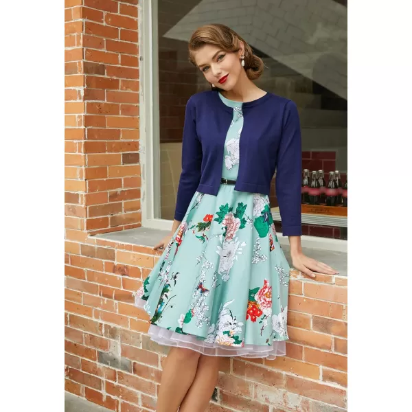 GRACE KARIN Boatneck Sleeveless Vintage Tea Dress with BeltFloral33