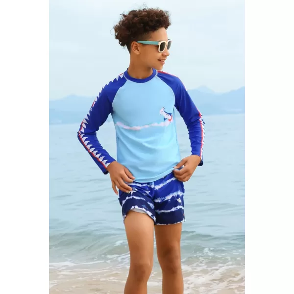 GRACE KARIN Boy Kids Two Piece Swimsuits Long Sleeve Rash Guard Swimwear Cute Bathing Suit Sets 512YBlue Shark