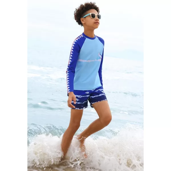 GRACE KARIN Boy Kids Two Piece Swimsuits Long Sleeve Rash Guard Swimwear Cute Bathing Suit Sets 512YBlue Shark