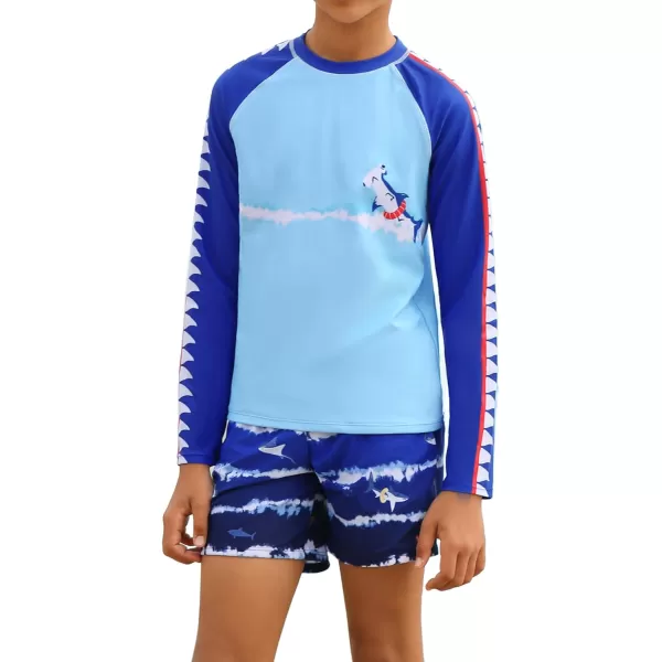 GRACE KARIN Boy Kids Two Piece Swimsuits Long Sleeve Rash Guard Swimwear Cute Bathing Suit Sets 512YBlue Shark