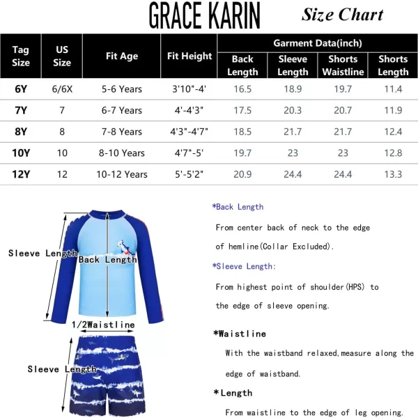 GRACE KARIN Boy Kids Two Piece Swimsuits Long Sleeve Rash Guard Swimwear Cute Bathing Suit Sets 512YBlue Shark