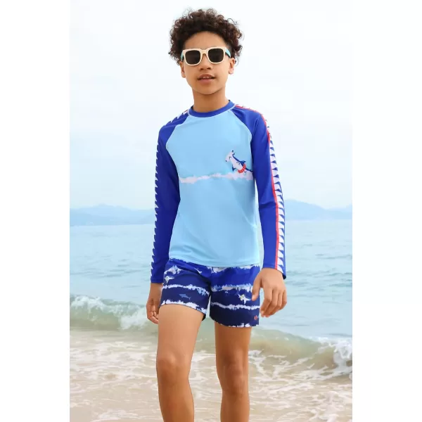 GRACE KARIN Boy Kids Two Piece Swimsuits Long Sleeve Rash Guard Swimwear Cute Bathing Suit Sets 512YBlue Shark