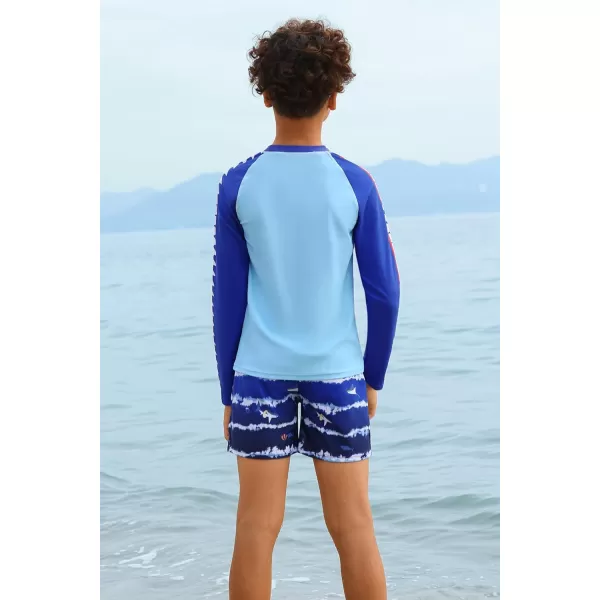 GRACE KARIN Boy Kids Two Piece Swimsuits Long Sleeve Rash Guard Swimwear Cute Bathing Suit Sets 512YBlue Shark