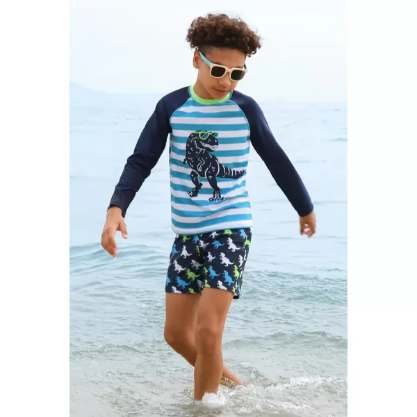 GRACE KARIN Boy Kids Two Piece Swimsuits Long Sleeve Rash Guard Swimwear Cute Bathing Suit Sets 512YNavy Dinosaur