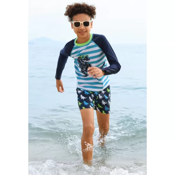 GRACE KARIN Boy Kids Two Piece Swimsuits Long Sleeve Rash Guard Swimwear Cute Bathing Suit Sets 512YNavy Dinosaur