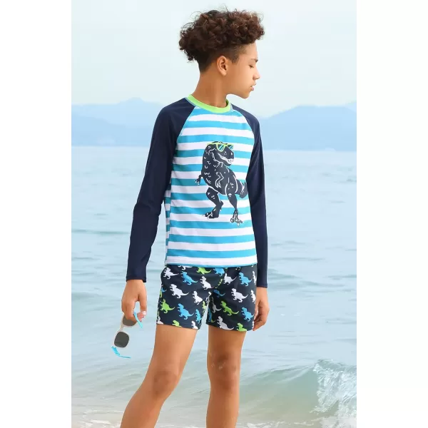 GRACE KARIN Boy Kids Two Piece Swimsuits Long Sleeve Rash Guard Swimwear Cute Bathing Suit Sets 512YNavy Dinosaur