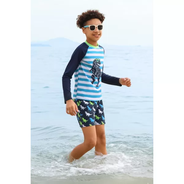 GRACE KARIN Boy Kids Two Piece Swimsuits Long Sleeve Rash Guard Swimwear Cute Bathing Suit Sets 512YNavy Dinosaur