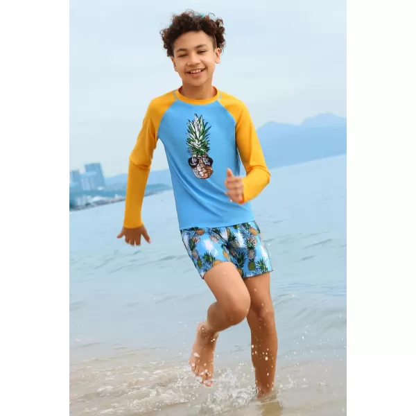 GRACE KARIN Boy Kids Two Piece Swimsuits Long Sleeve Rash Guard Swimwear Cute Bathing Suit Sets 512YOrange Pineapple